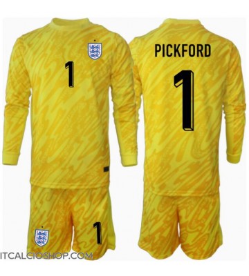 Inghilterra Jordan Pickford #1 Portiere Seconda Maglia Bambino Europei 2024 Manica Lunga (+ Pantaloni corti)